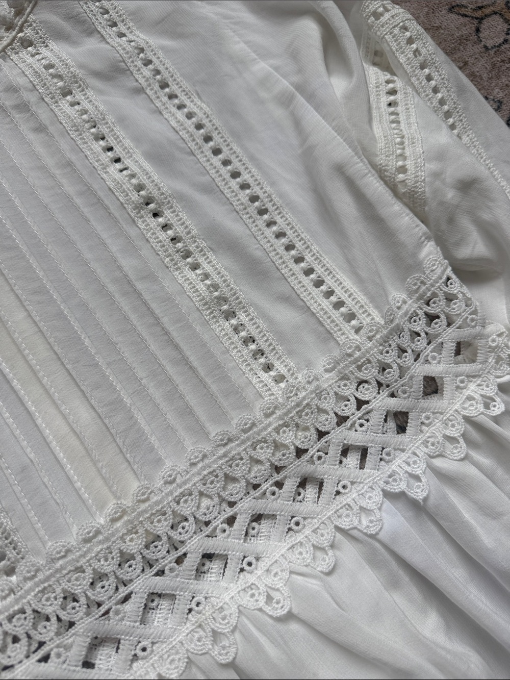 Moon River White Lace-Trim Pintuck Peasant Top - Picture 3 of 4